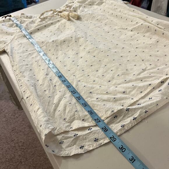 World Market White Floral Embroidered Puffed Sleeve Blouse Tassel Tie Top Size M - Picture 10 of 11